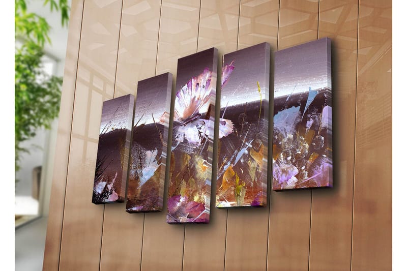 Stor Canvastavla i 5 delar 105x70 cm - Abstrakt komposition med en fjäril i fokus - Lila / Brun / Vit - Inredning & dekor - Tavlor & konst - Canvastavla
