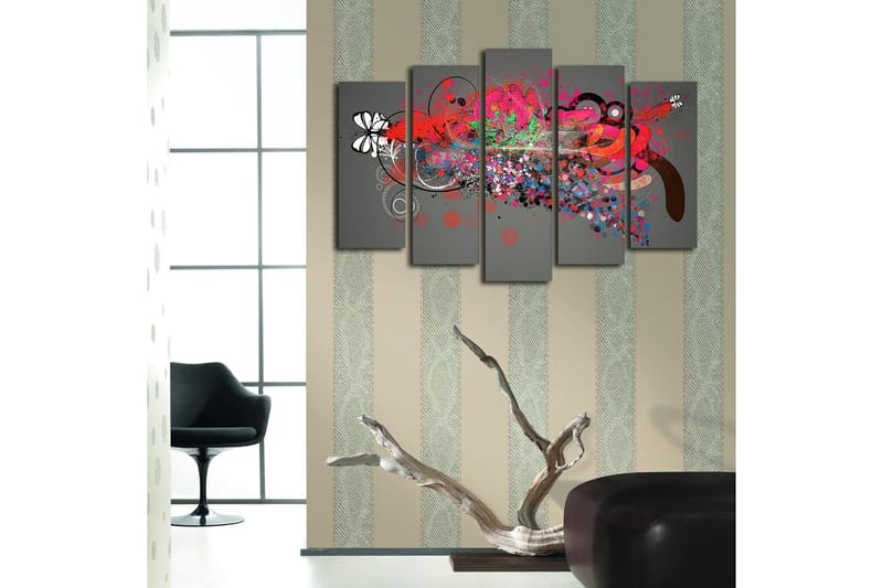 Stor Canvastavla i 5 delar 105x70 cm - Abstrakt komposition med färgglada former och mönster - Röd / Svart / Grön - Inredning & dekor - Tavlor & konst - Canvastavla