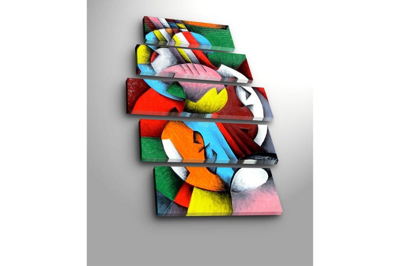 Stor Canvastavla i 5 delar 105x70 cm - Abstrakt komposition med färgglada geometriska former - Röd / Grön / Blå - Inredning & dekor - Tavlor & konst - Canvastavla