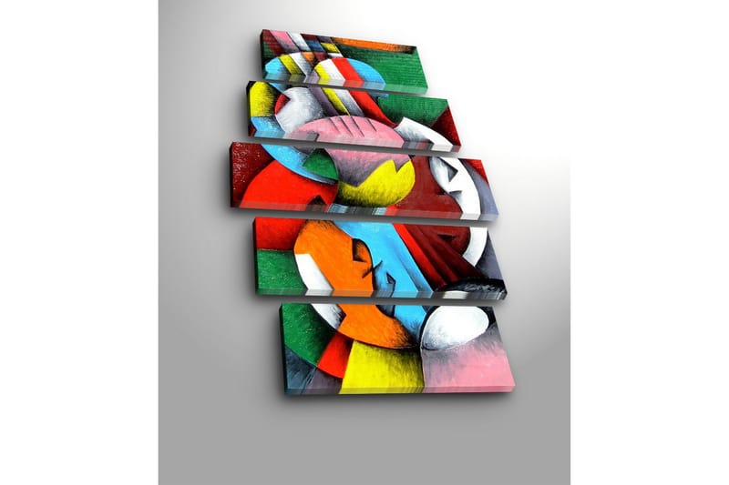 Stor Canvastavla i 5 delar 105x70 cm - Abstrakt komposition med färgglada geometriska former - Röd / Grön / Blå - Inredning & dekor - Tavlor & konst - Canvastavla