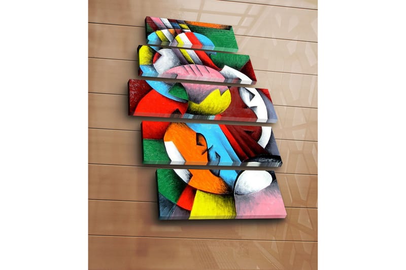 Stor Canvastavla i 5 delar 105x70 cm - Abstrakt komposition med färgglada geometriska former - Röd / Grön / Blå - Inredning & dekor - Tavlor & konst - Canvastavla