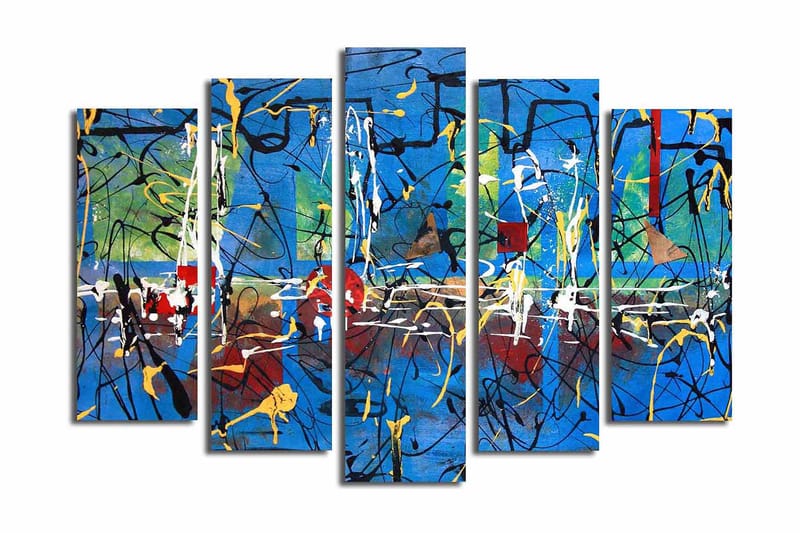 Stor Canvastavla i 5 delar 105x70 cm - Abstrakt komposition med färgglada linjer och former - Blå / Gul / Röd - Inredning & dekor - Tavlor & konst - Canvastavla