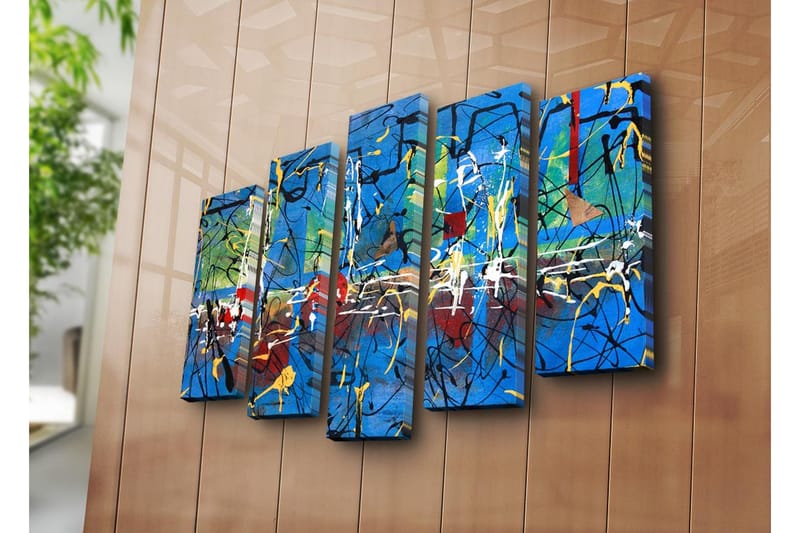 Stor Canvastavla i 5 delar 105x70 cm - Abstrakt komposition med färgglada linjer och former - Blå / Gul / Röd - Inredning & dekor - Tavlor & konst - Canvastavla