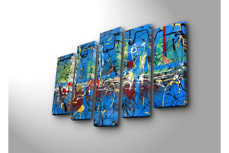 Stor Canvastavla i 5 delar 105x70 cm - Abstrakt komposition med färgglada linjer och former - Blå / Gul / Röd - Inredning & dekor - Tavlor & konst - Canvastavla