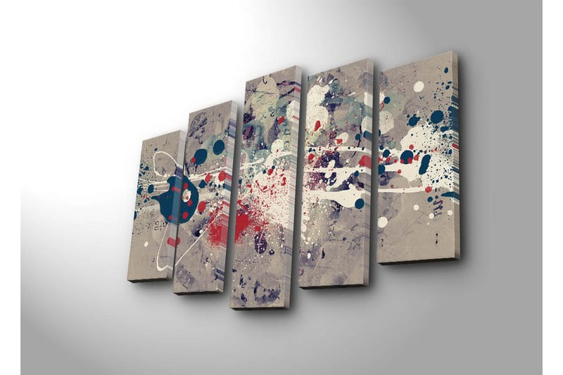 Stor Canvastavla i 5 delar 105x70 cm - Abstrakt komposition med färgglada splatter och geometriska former - Mörkblå / Röd / Vit - Inredning & dekor - Tavlor & konst - Canvastavla