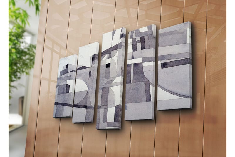 Stor Canvastavla i 5 delar 105x70 cm - Abstrakt komposition med geometriska former i gråskala - Grå / Vit / Svart - Inredning & dekor - Tavlor & konst - Canvastavla