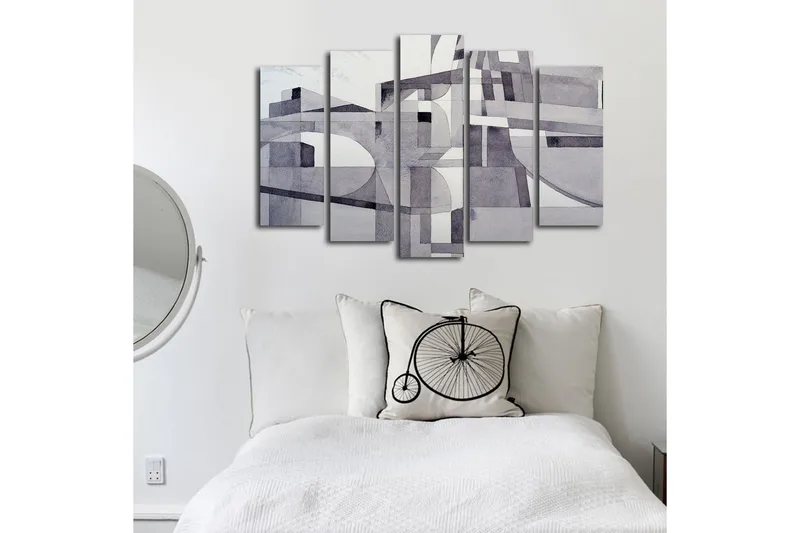 Stor Canvastavla i 5 delar 105x70 cm - Abstrakt komposition med geometriska former i gråskala - Grå / Vit / Svart - Inredning & dekor - Tavlor & konst - Canvastavla