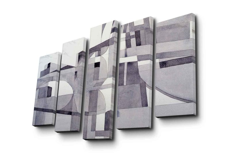 Stor Canvastavla i 5 delar 105x70 cm - Abstrakt komposition med geometriska former i gråskala - Grå / Vit / Svart - Inredning & dekor - Tavlor & konst - Canvastavla