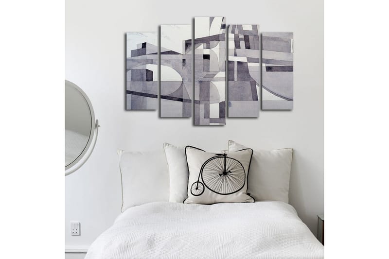 Stor Canvastavla i 5 delar 105x70 cm - Abstrakt komposition med geometriska former i gråskala - Grå / Vit / Svart - Inredning & dekor - Tavlor & konst - Canvastavla