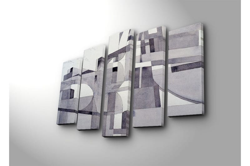 Stor Canvastavla i 5 delar 105x70 cm - Abstrakt komposition med geometriska former i gråskala - Grå / Vit / Svart - Inredning & dekor - Tavlor & konst - Canvastavla