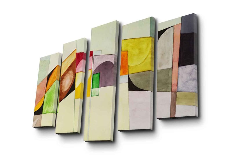 Stor Canvastavla i 5 delar 105x70 cm - Abstrakt komposition med geometriska former i olika färger - Gul / Grön / Rosa - Inredning & dekor - Tavlor & konst - Canvastavla