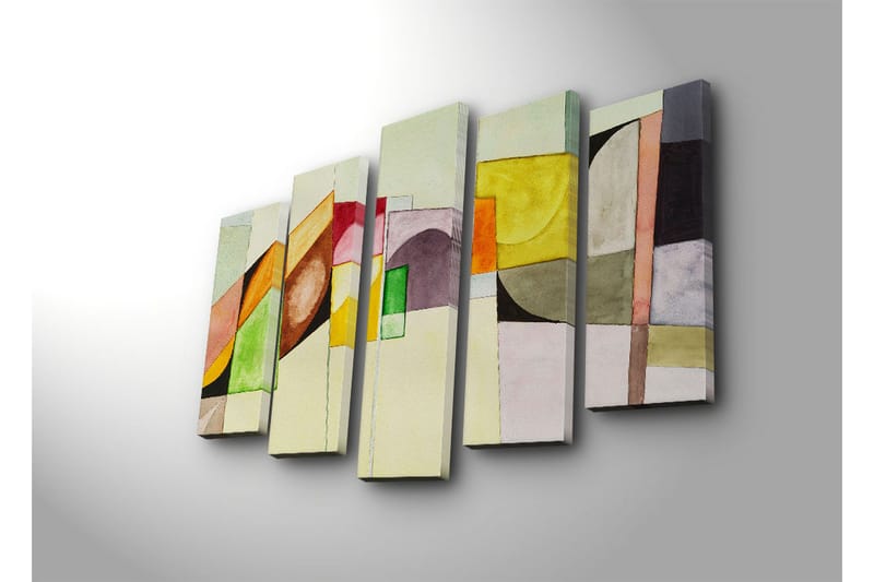 Stor Canvastavla i 5 delar 105x70 cm - Abstrakt komposition med geometriska former i olika färger - Gul / Grön / Rosa - Inredning & dekor - Tavlor & konst - Canvastavla