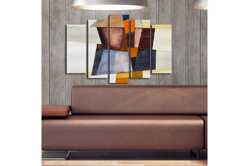 Stor Canvastavla i 5 delar 105x70 cm - Abstrakt komposition med geometriska former i olika nyanser - Mörkröd / Orange / Beige - Inredning & dekor - Tavlor & konst - Canvastavla