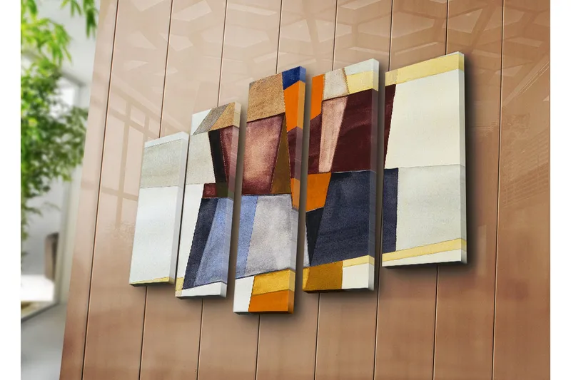 Stor Canvastavla i 5 delar 105x70 cm - Abstrakt komposition med geometriska former i olika nyanser - Mörkröd / Orange / Beige - Inredning & dekor - Tavlor & konst - Canvastavla