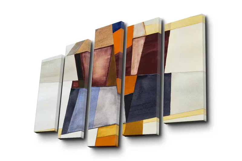 Stor Canvastavla i 5 delar 105x70 cm - Abstrakt komposition med geometriska former i olika nyanser - Mörkröd / Orange / Beige - Inredning & dekor - Tavlor & konst - Canvastavla