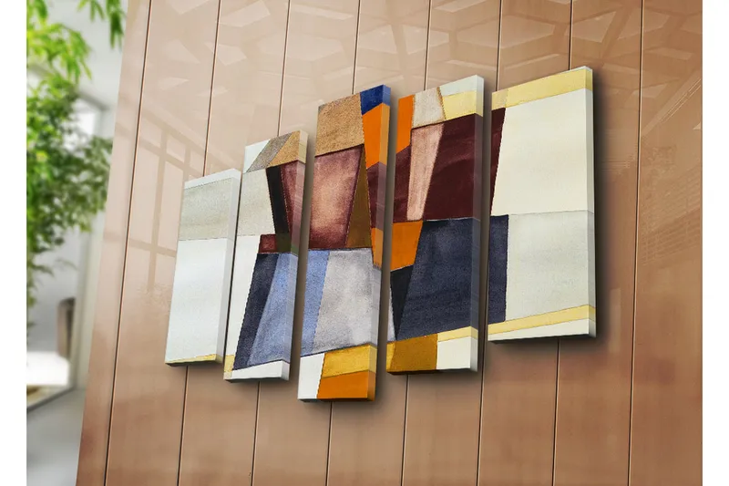 Stor Canvastavla i 5 delar 105x70 cm - Abstrakt komposition med geometriska former i olika nyanser - Mörkröd / Orange / Beige - Inredning & dekor - Tavlor & konst - Canvastavla