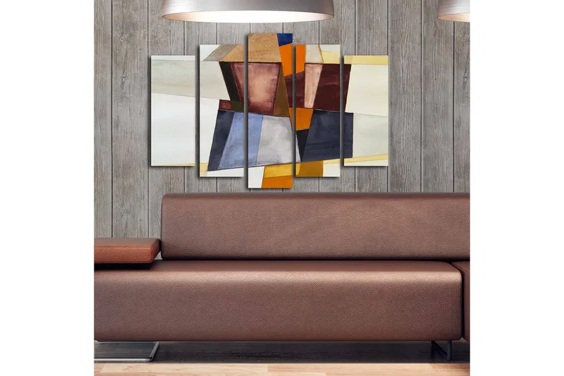 Stor Canvastavla i 5 delar 105x70 cm - Abstrakt komposition med geometriska former i olika nyanser - Mörkröd / Orange / Beige - Inredning & dekor - Tavlor & konst - Canvastavla