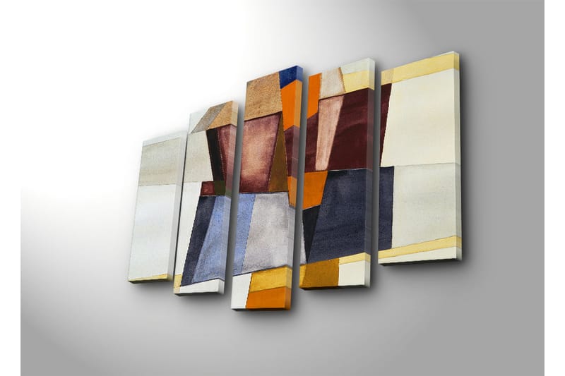 Stor Canvastavla i 5 delar 105x70 cm - Abstrakt komposition med geometriska former i olika nyanser - Mörkröd / Orange / Beige - Inredning & dekor - Tavlor & konst - Canvastavla