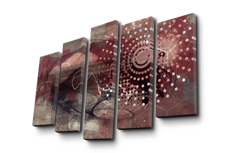 Stor Canvastavla i 5 delar 105x70 cm - Abstrakt komposition med geometriska former och mönster - Mörkröd / Beige / Grå - Inredning & dekor - Tavlor & konst - Canvastavla