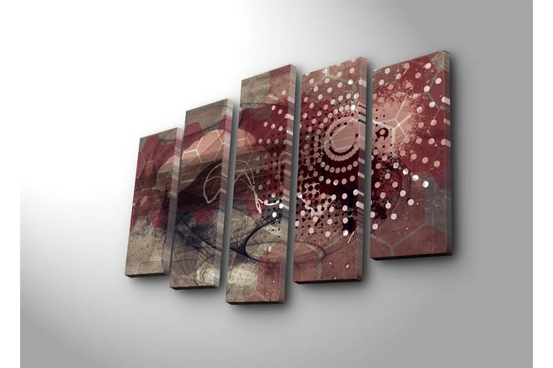 Stor Canvastavla i 5 delar 105x70 cm - Abstrakt komposition med geometriska former och mönster - Mörkröd / Beige / Grå - Inredning & dekor - Tavlor & konst - Canvastavla