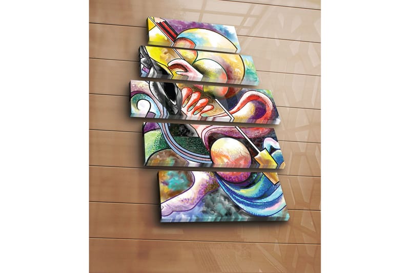 Stor Canvastavla i 5 delar 105x70 cm - Abstrakt komposition med musikaliska inslag - Gul / Svart / Röd - Inredning & dekor - Tavlor & konst - Canvastavla