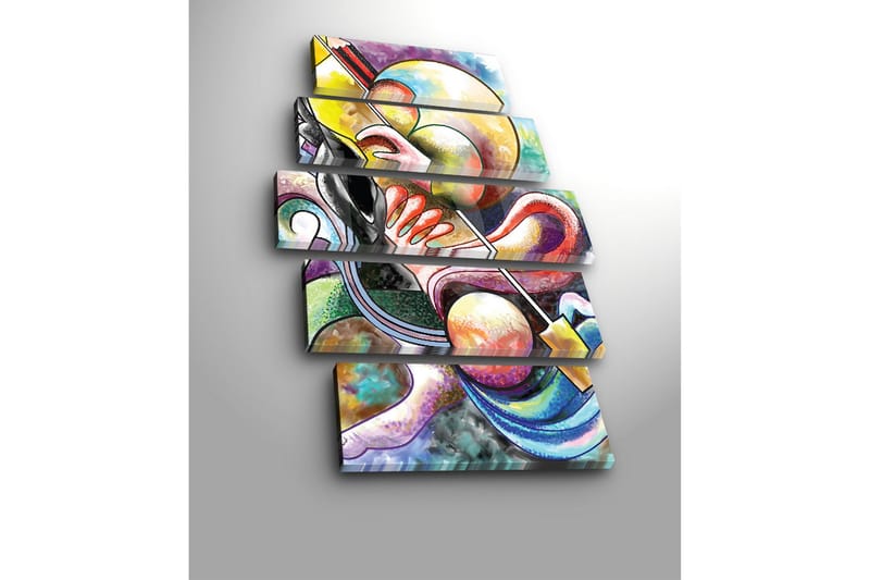 Stor Canvastavla i 5 delar 105x70 cm - Abstrakt komposition med musikaliska inslag - Gul / Svart / Röd - Inredning & dekor - Tavlor & konst - Canvastavla