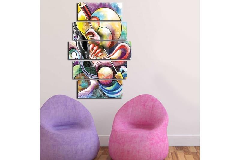 Stor Canvastavla i 5 delar 105x70 cm - Abstrakt komposition med musikaliska inslag - Gul / Svart / Röd - Inredning & dekor - Tavlor & konst - Canvastavla