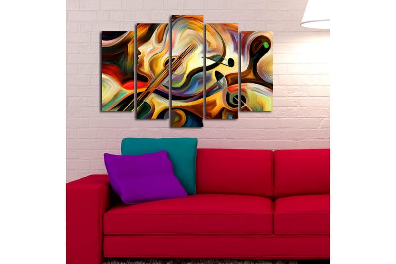 Stor Canvastavla i 5 delar 105x70 cm - Abstrakt komposition med musikinstrument och ansiktsprofil - Guld / Röd / Svart - Inredning & dekor - Tavlor & konst - Canvastavla
