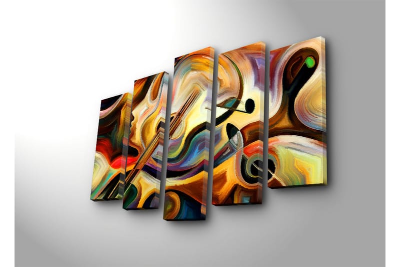 Stor Canvastavla i 5 delar 105x70 cm - Abstrakt komposition med musikinstrument och ansiktsprofil - Guld / Röd / Svart - Inredning & dekor - Tavlor & konst - Canvastavla