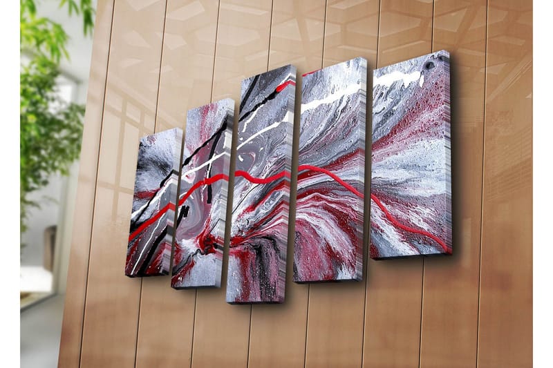 Stor Canvastavla i 5 delar 105x70 cm - Abstrakt komposition med röda och svarta linjer mot en grå bakgrund - Röd / Svart / Grå - Inredning & dekor - Tavlor & konst - Canvastavla