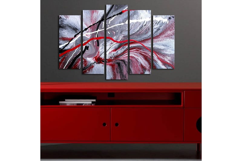 Stor Canvastavla i 5 delar 105x70 cm - Abstrakt komposition med röda och svarta linjer mot en grå bakgrund - Röd / Svart / Grå - Inredning & dekor - Tavlor & konst - Canvastavla