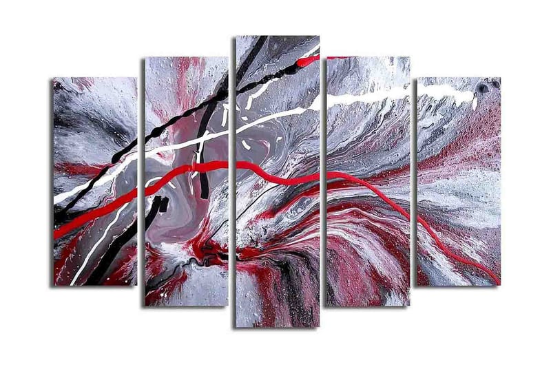 Stor Canvastavla i 5 delar 105x70 cm - Abstrakt komposition med röda och svarta linjer mot en grå bakgrund - Röd / Svart / Grå - Inredning & dekor - Tavlor & konst - Canvastavla