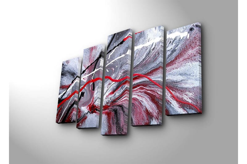 Stor Canvastavla i 5 delar 105x70 cm - Abstrakt komposition med röda och svarta linjer mot en grå bakgrund - Röd / Svart / Grå - Inredning & dekor - Tavlor & konst - Canvastavla