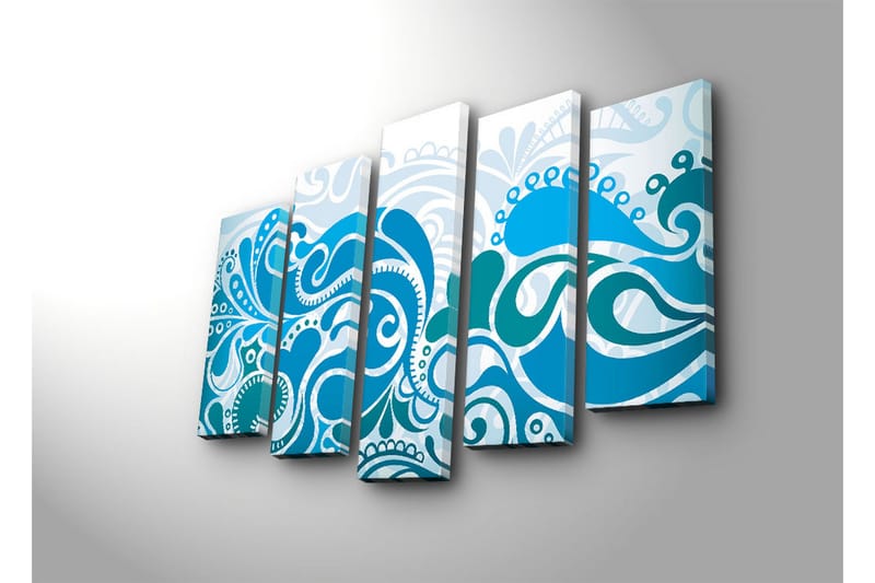 Stor Canvastavla i 5 delar 105x70 cm - Abstrakt komposition med svängande mönster i olika blå nyanser - Mörkblå / Ljusblå / Vit - Inredning & dekor - Tavlor & konst - Canvastavla