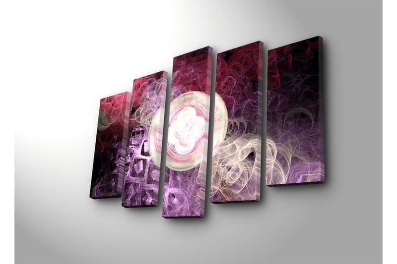 Stor Canvastavla i 5 delar 105x70 cm - Abstrakt komposition med svävande former och ljusa cirklar - Lila / Rosa / Vit - Inredning & dekor - Tavlor & konst - Canvastavla