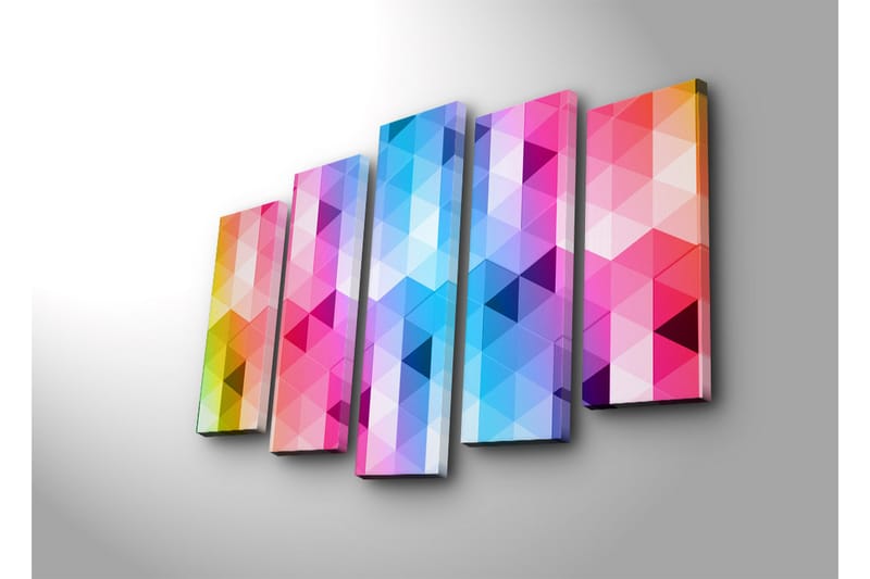Stor Canvastavla i 5 delar 105x70 cm - Abstrakt komposition med triangulära mönster i starka färger - Rosa / Blå / Lila - Inredning & dekor - Tavlor & konst - Canvastavla