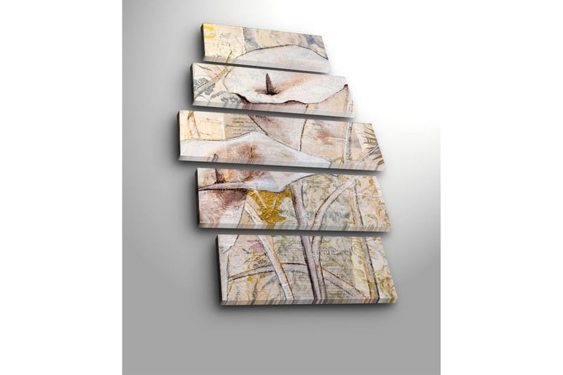 Stor Canvastavla i 5 delar 105x70 cm - Abstrakt komposition med vita blommor och organiska former - Vit / Beige / Grå - Inredning & dekor - Tavlor & konst - Canvastavla