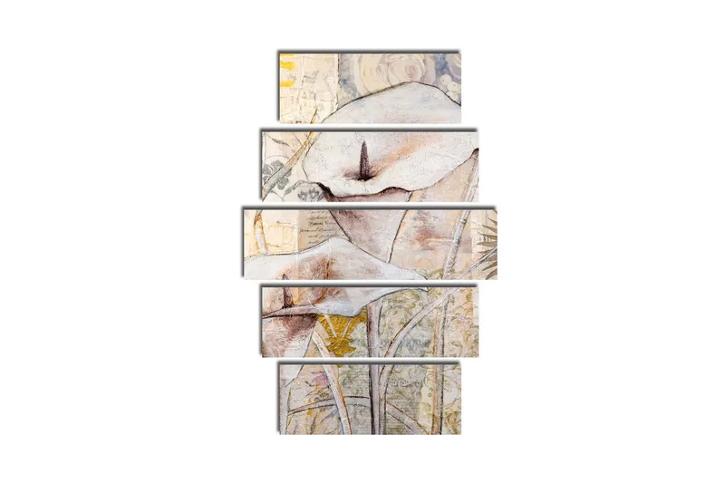 Stor Canvastavla i 5 delar 105x70 cm - Abstrakt komposition med vita blommor och organiska former - Vit / Beige / Grå - Inredning & dekor - Tavlor & konst - Canvastavla