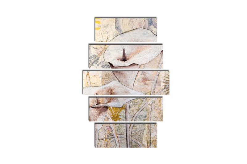 Stor Canvastavla i 5 delar 105x70 cm - Abstrakt komposition med vita blommor och organiska former - Vit / Beige / Grå - Inredning & dekor - Tavlor & konst - Canvastavla
