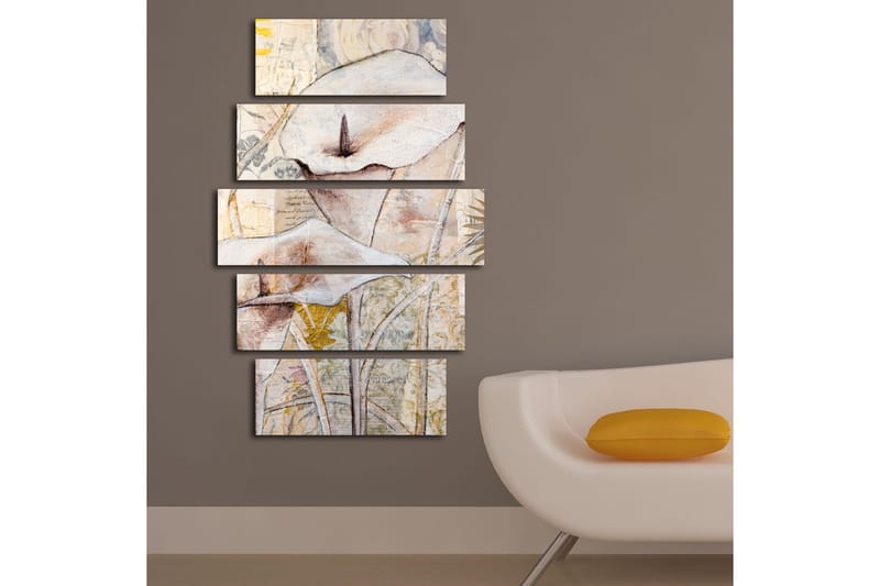 Stor Canvastavla i 5 delar 105x70 cm - Abstrakt komposition med vita blommor och organiska former - Vit / Beige / Grå - Inredning & dekor - Tavlor & konst - Canvastavla