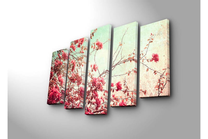 Stor Canvastavla i 5 delar 105x70 cm - Blommande grenar av bougainvillea i pastellfärger - Rosa / Mintgrön / Beige - Inredning & dekor - Tavlor & konst - Canvastavla