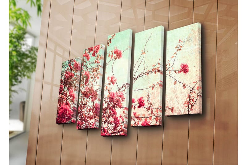 Stor Canvastavla i 5 delar 105x70 cm - Blommande grenar av bougainvillea i pastellfärger - Rosa / Mintgrön / Beige - Inredning & dekor - Tavlor & konst - Canvastavla