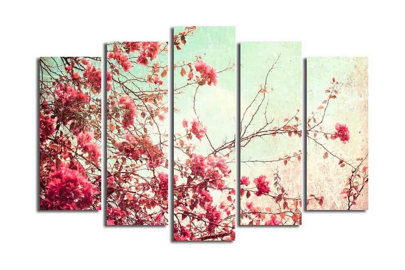 Stor Canvastavla i 5 delar 105x70 cm - Blommande grenar av bougainvillea i pastellfärger - Rosa / Mintgrön / Beige - Inredning & dekor - Tavlor & konst - Canvastavla