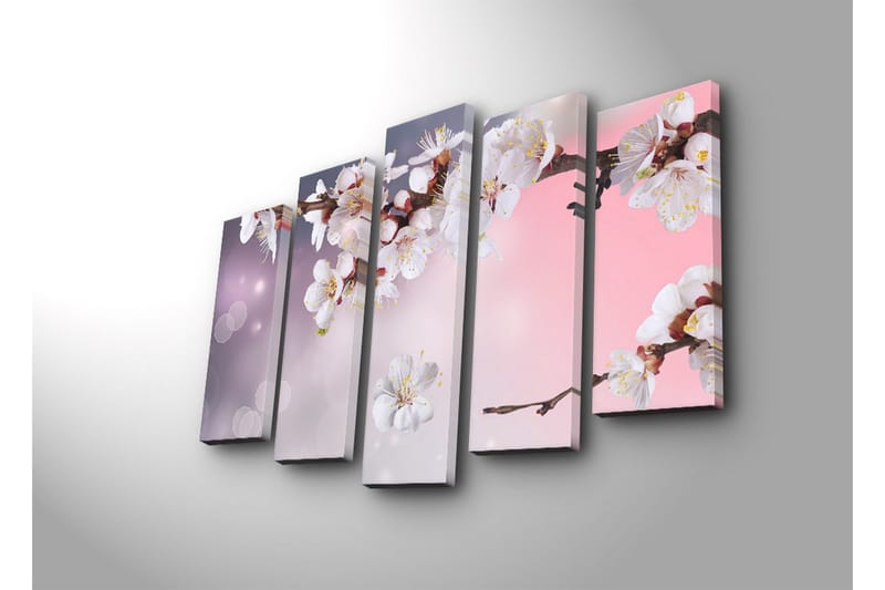 Stor Canvastavla i 5 delar 105x70 cm - Blommande körsbärsgren med vita blommor - Vit / Lila / Rosa - Inredning & dekor - Tavlor & konst - Canvastavla