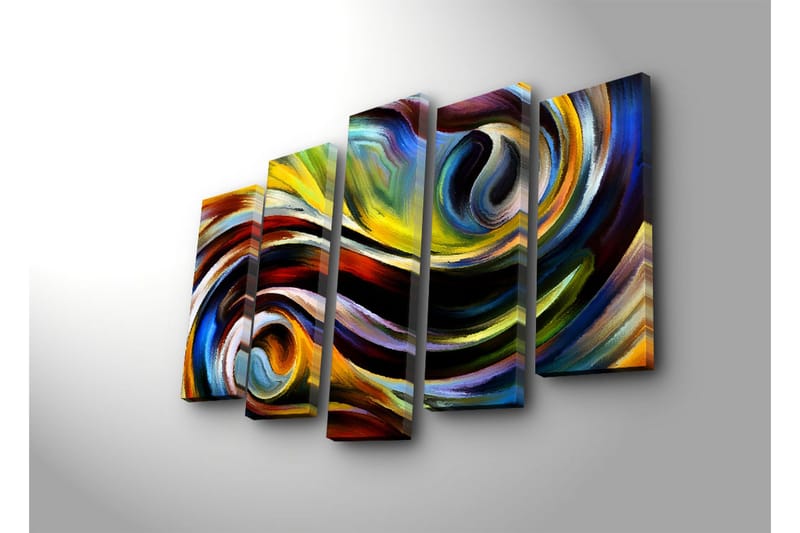 Stor Canvastavla i 5 delar 105x70 cm - Dynamisk abstrakt komposition med svängande linjer och färgade former - Gult / Blått / Rött - Inredning & dekor - Tavlor & konst - Canvastavla
