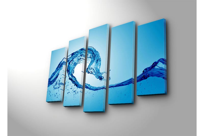 Stor Canvastavla i 5 delar 105x70 cm - Dynamisk vattenrörelse med sprutande droppar - Blå / Turkos - Inredning & dekor - Tavlor & konst - Canvastavla
