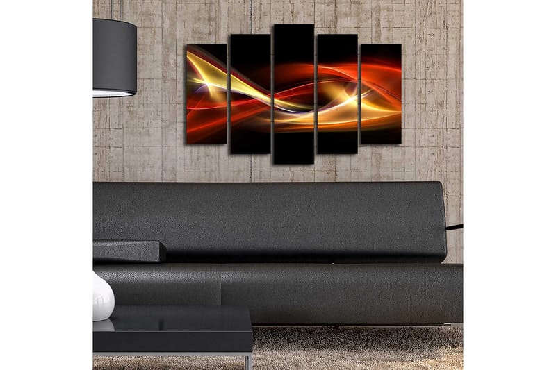 Stor Canvastavla i 5 delar 105x70 cm - Dynamiska ljusvågor i röda och gyllene nyanser - Röd / Guld / Svart - Inredning & dekor - Tavlor & konst - Canvastavla