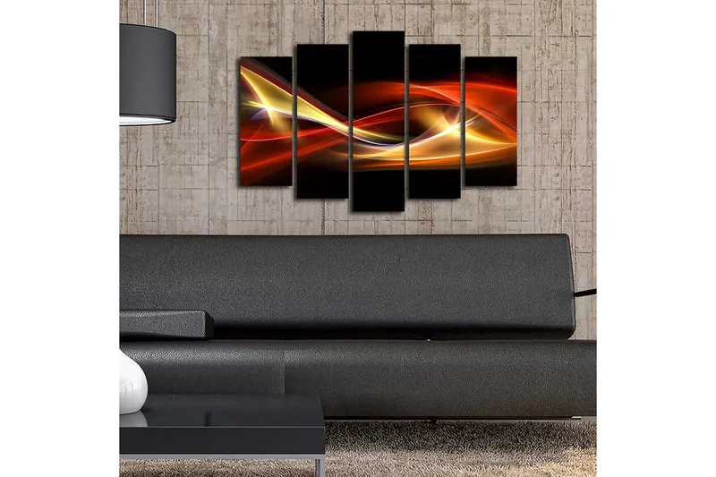 Stor Canvastavla i 5 delar 105x70 cm - Dynamiska ljusvågor i röda och gyllene nyanser - Röd / Guld / Svart - Inredning & dekor - Tavlor & konst - Canvastavla