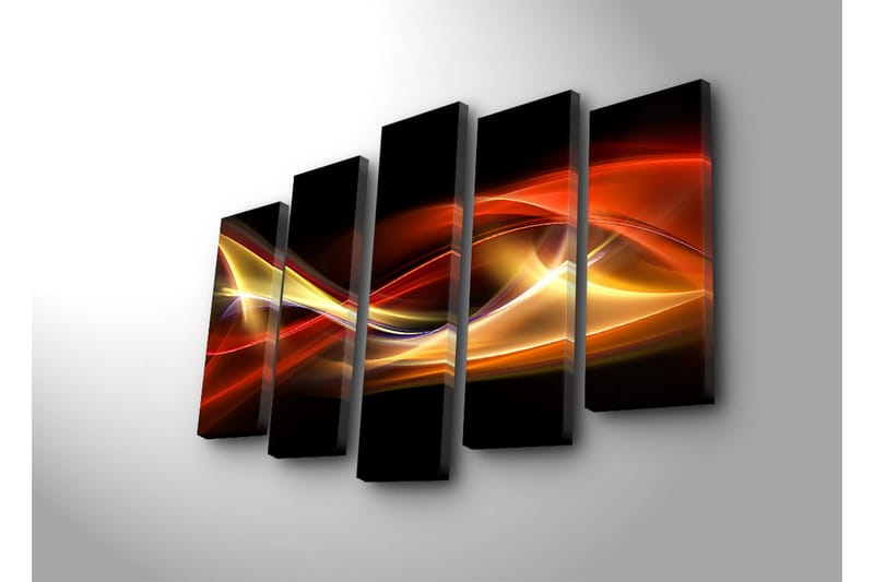 Stor Canvastavla i 5 delar 105x70 cm - Dynamiska ljusvågor i röda och gyllene nyanser - Röd / Guld / Svart - Inredning & dekor - Tavlor & konst - Canvastavla