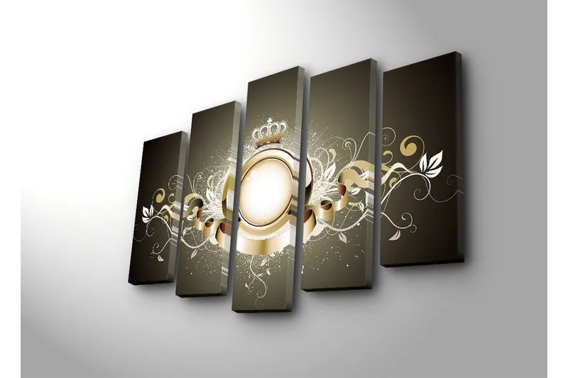 Stor Canvastavla i 5 delar 105x70 cm - Elegant komposition med en krona och dekorativa element - Guld / Vit / Mörkgrå - Inredning & dekor - Tavlor & konst - Canvastavla